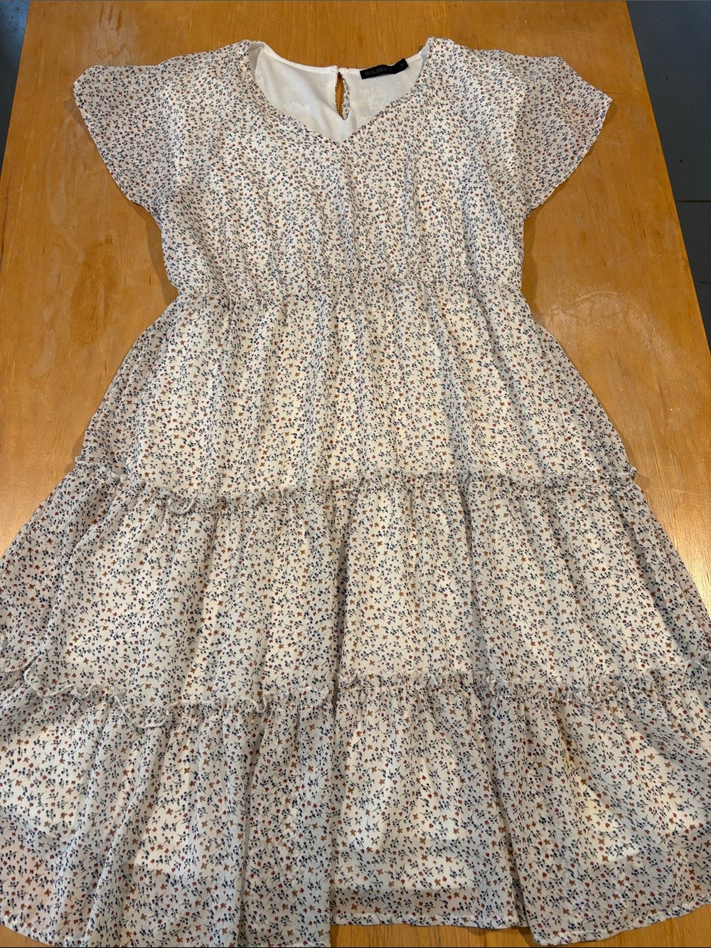 Mikarose Cream Floral Tiered Casual Dress